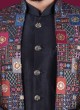 Designer Black Indowestern Nehru Jacket Set In Art Silk